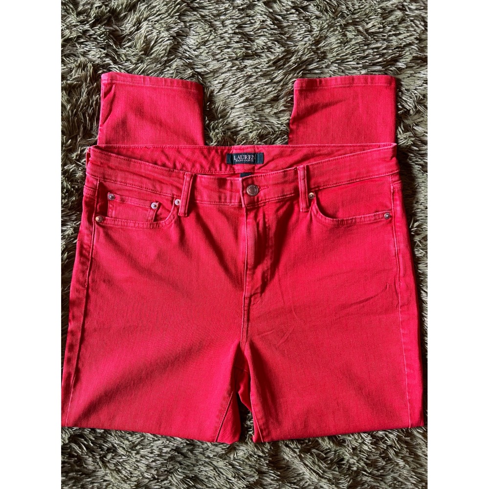 Lauren Ralph Lauren Premier Skinny Ankle Jeans Womens 14 Red Stretch Denim Pants